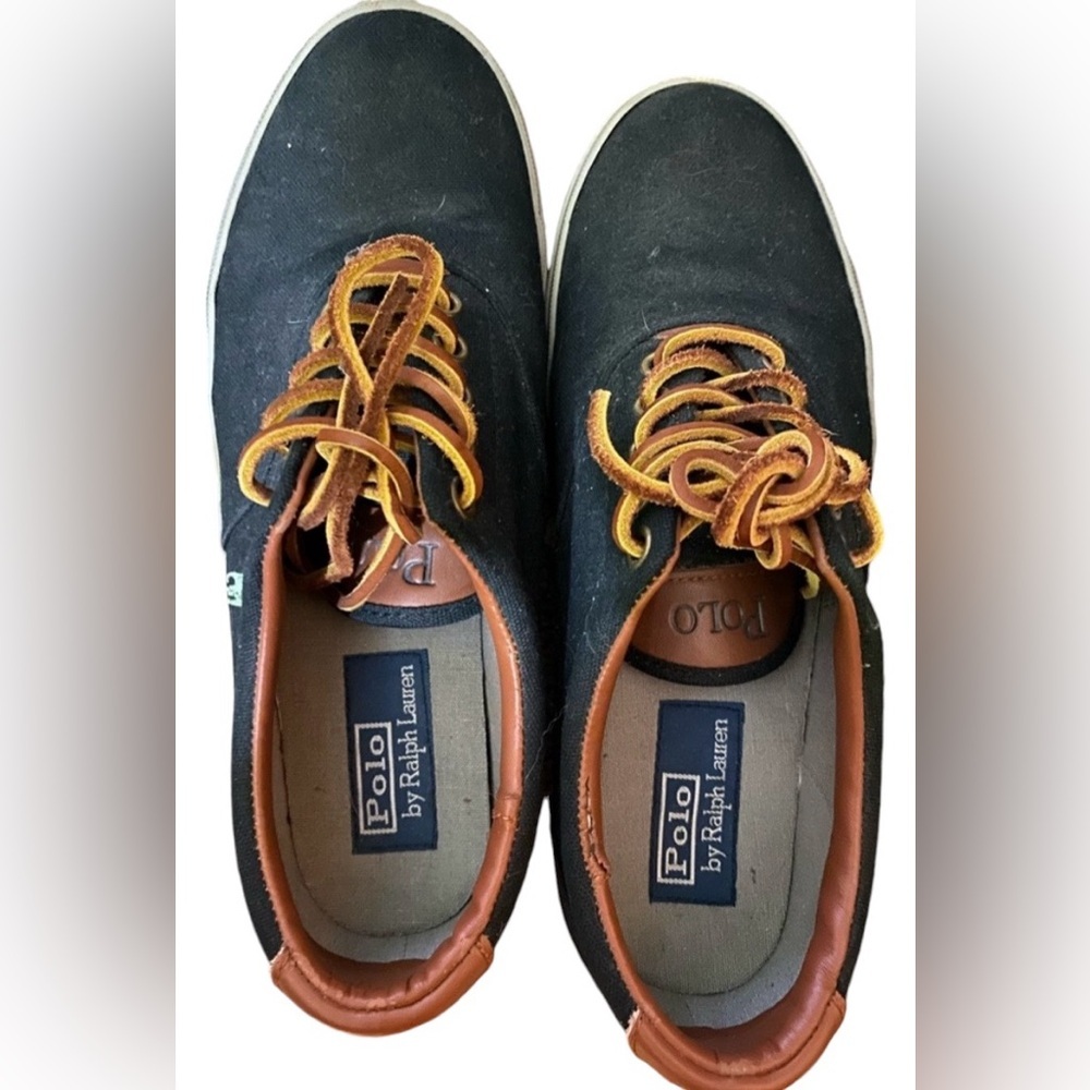 Polo By Ralph Lauren Black‎ and Brown Vaughn Canvas Shoes Size 8.5
